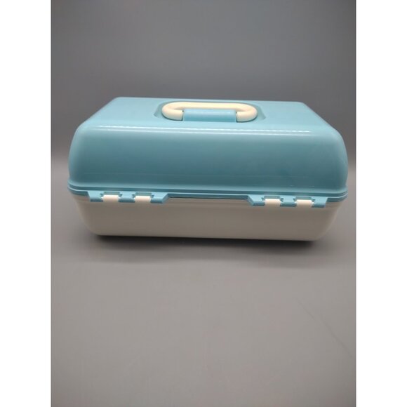 Vintage Caboodles Blue White Retro Plastic Makeup Carrying Case Box 5626, USA - Picture 4 of 17